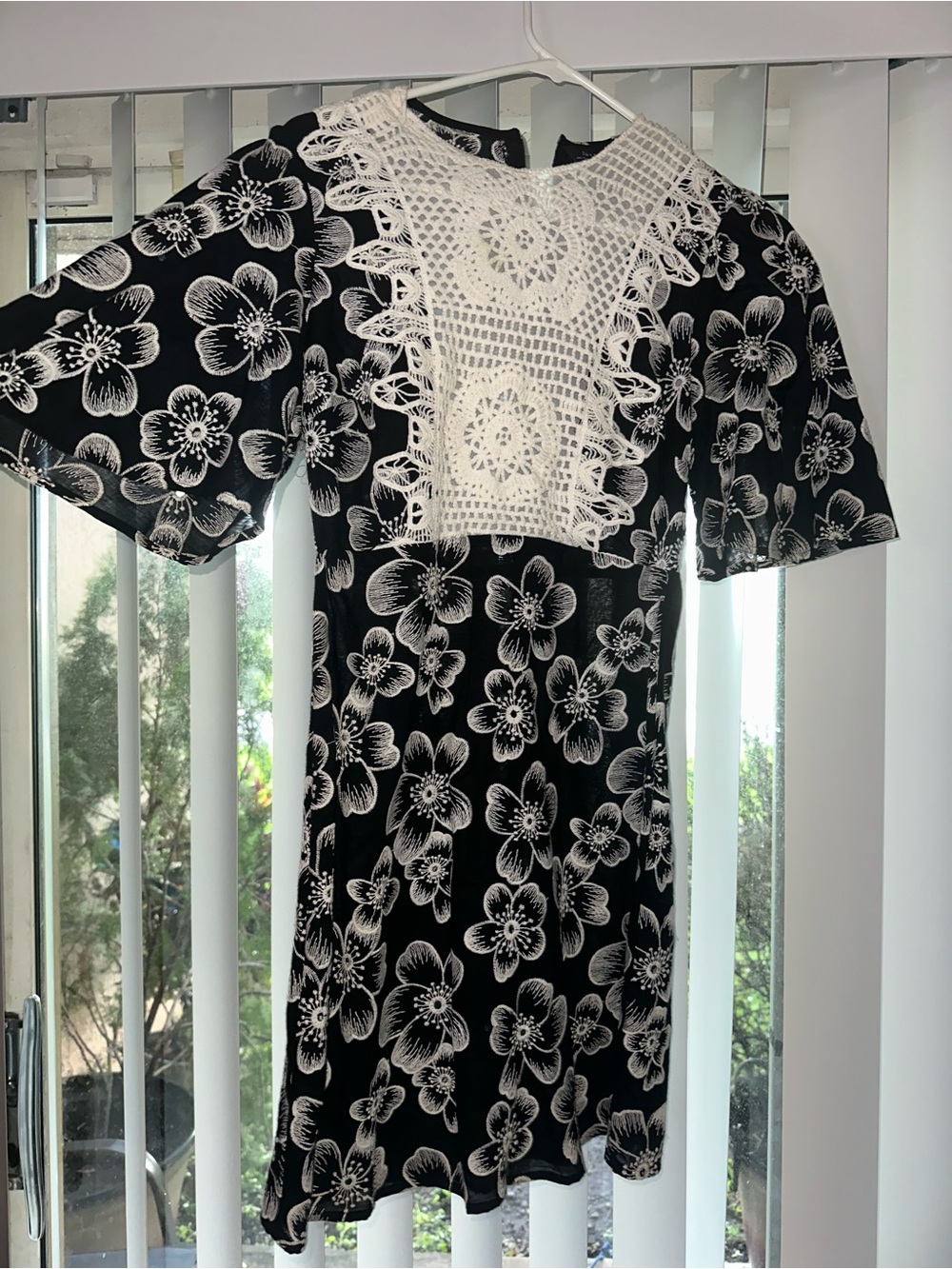 Zara Black and White Floral Midi Dress with Crochet Bib